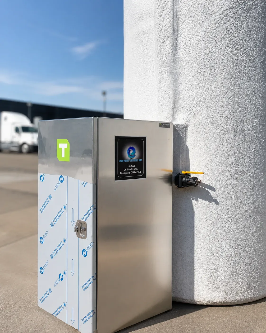 Stainless pump cabinet installed at a customer site by Eco Fleet